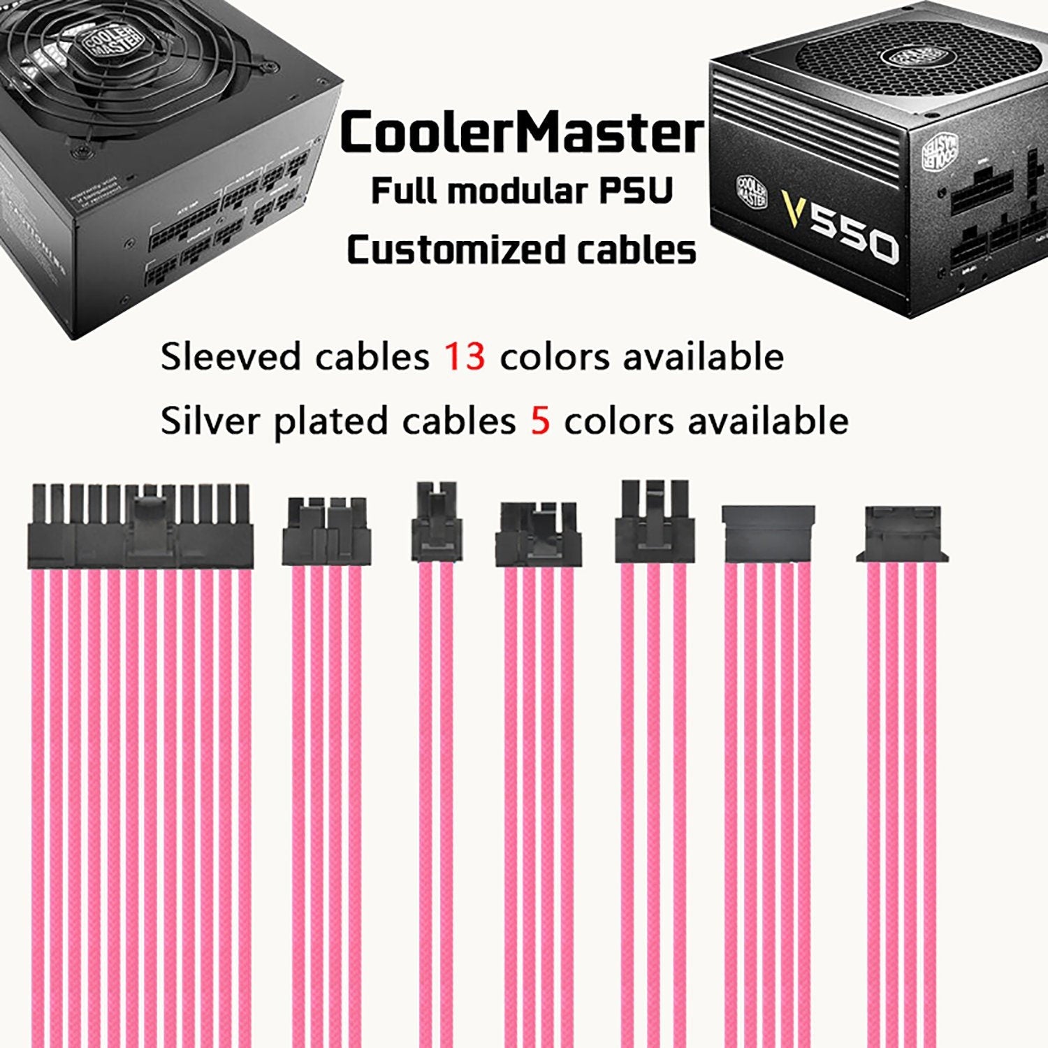 CoolerMaster Full Modular Psu Cables Customized Sleeved Silver Plated CoolerMaster Full Modular Psu Cables Customized Sleeved Silver Plated