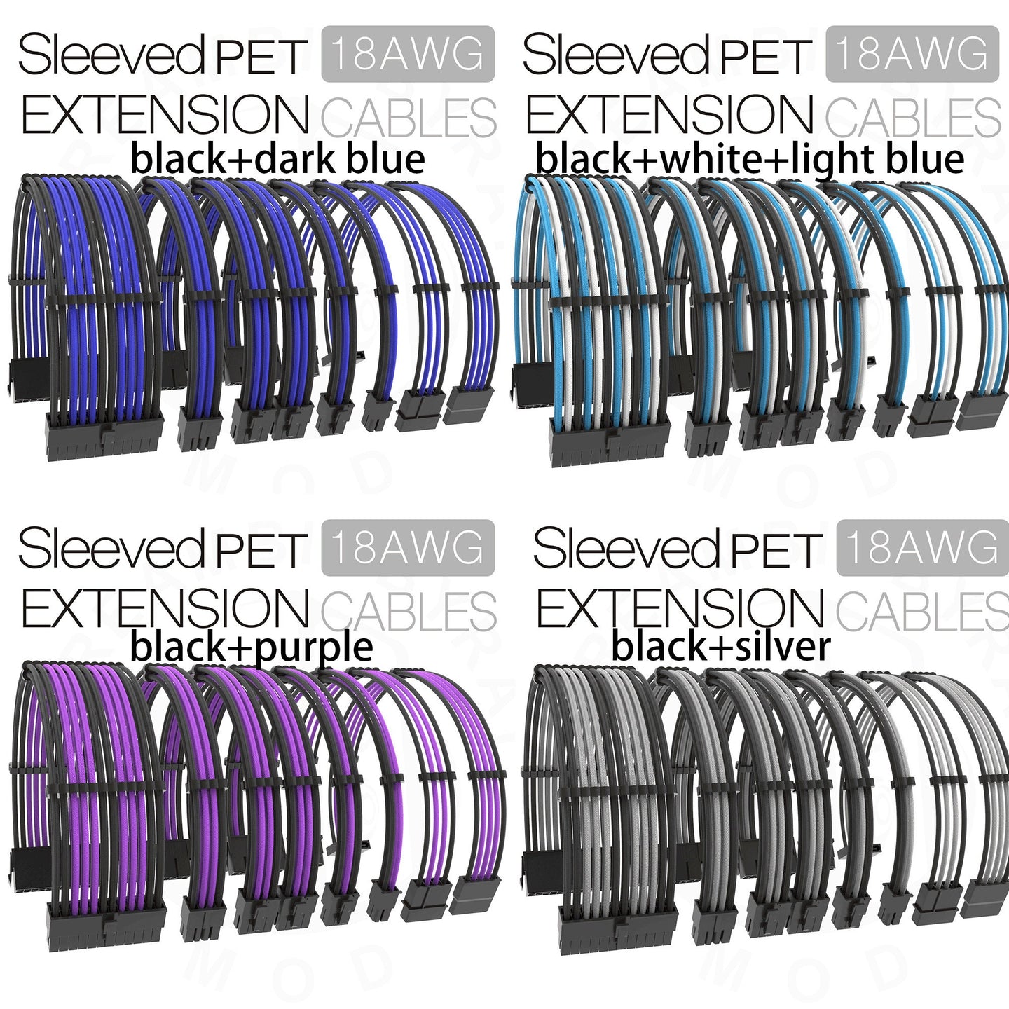 18awg sleeved pet mixed colors psu extension cables kit atx eps pcie cords