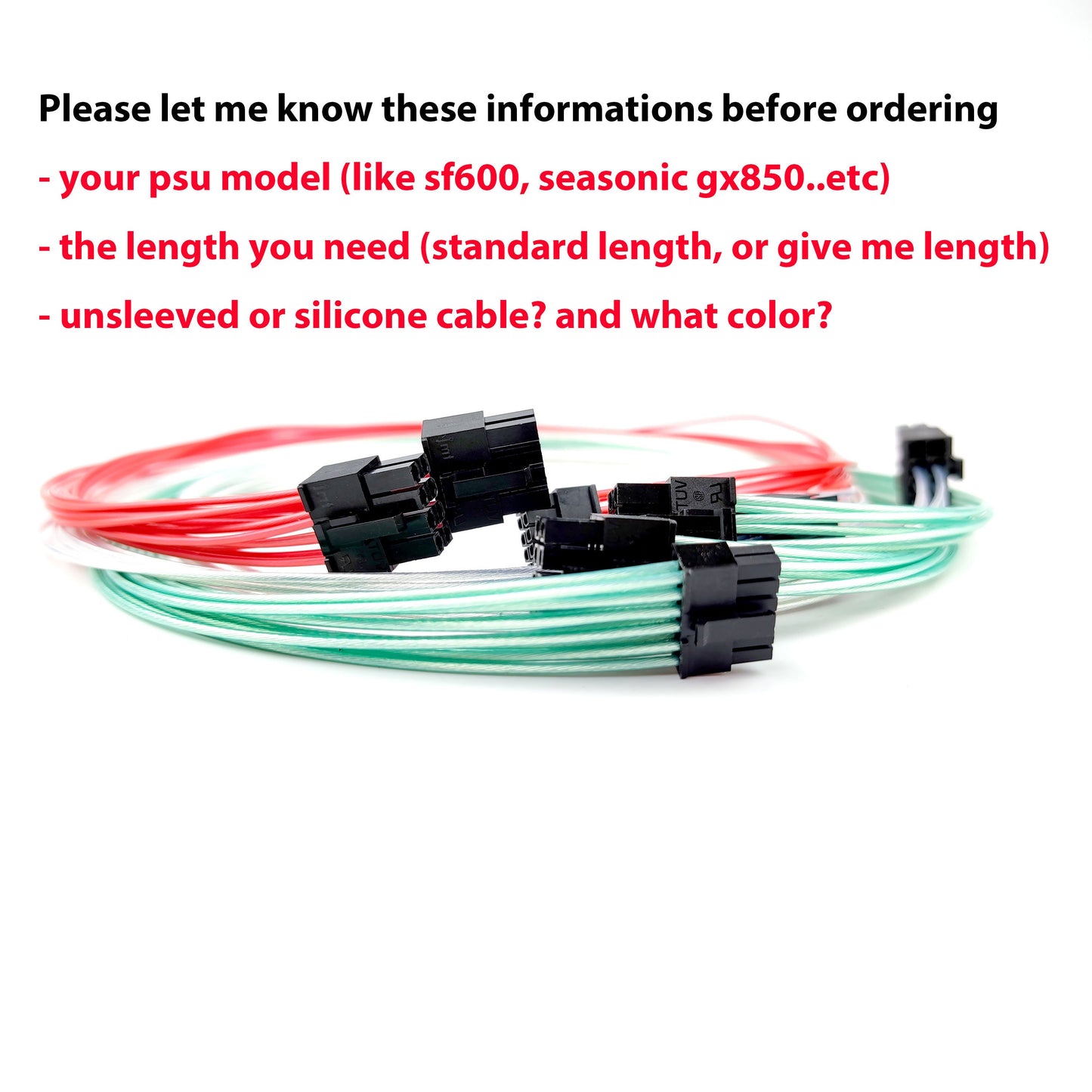 customized unsleeved sleeved silicone dual 8pin to 12pin cables for RTX 30 FE version graphics card