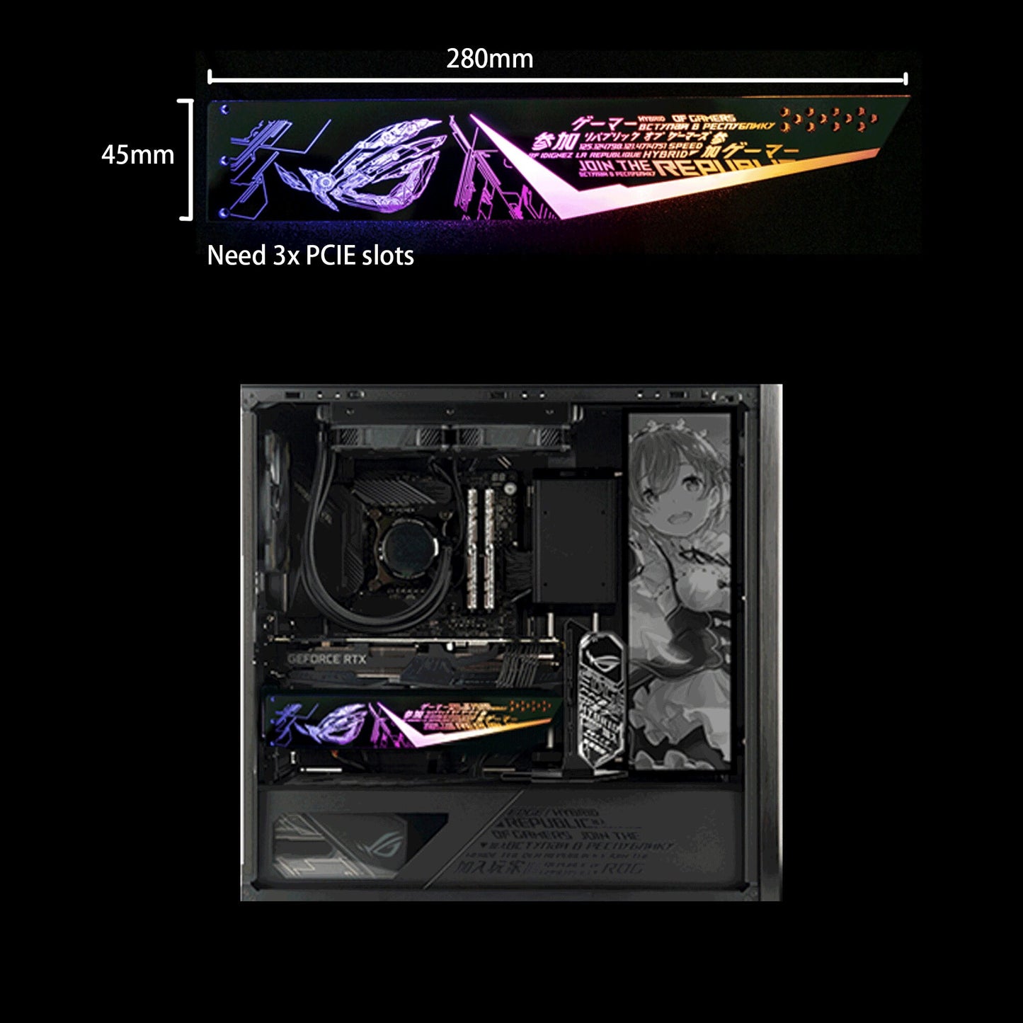 customized 5v3pin argb horizontal gpu bracket decoration ROG