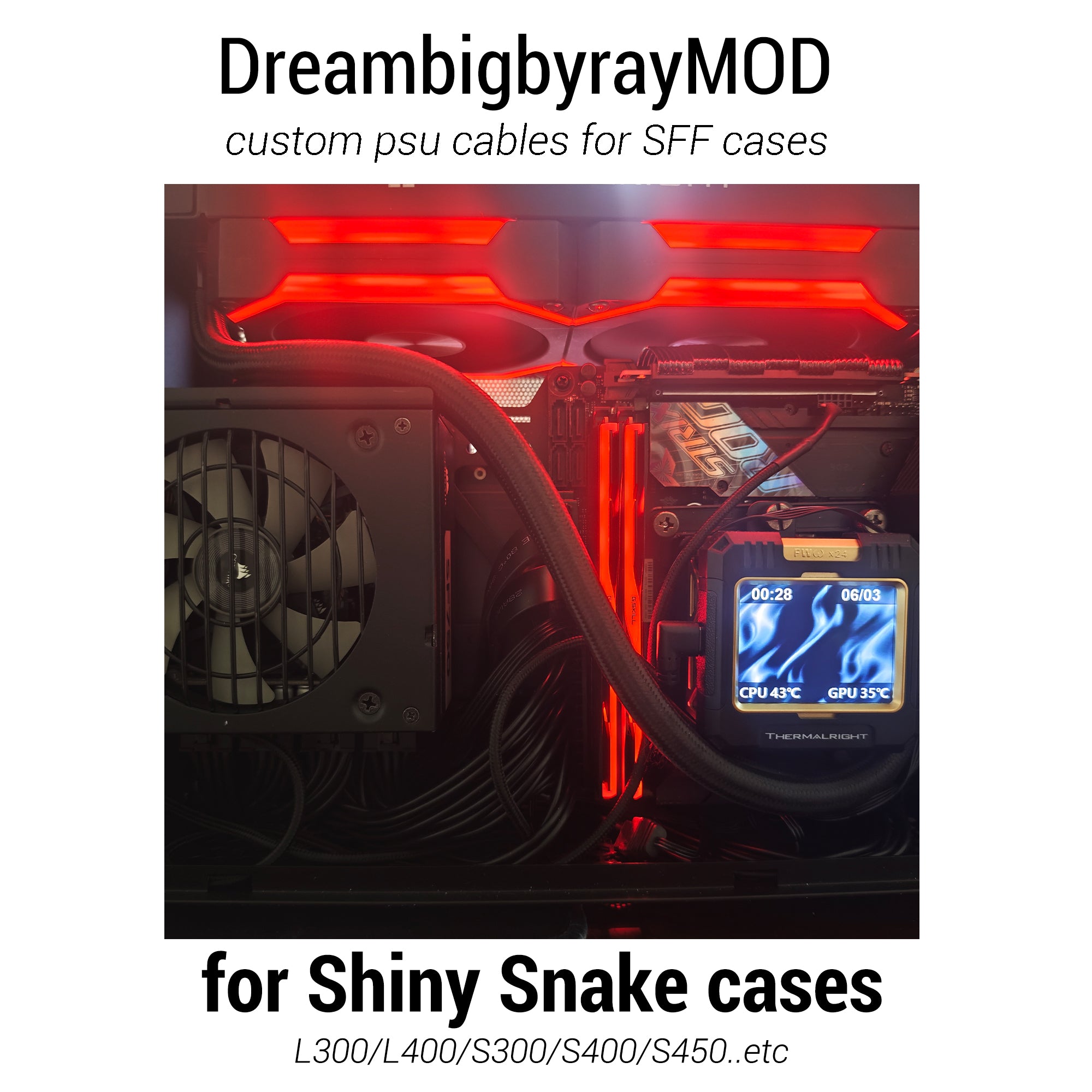 DreambigbyrayMOD custom psu cables for Shiny Snake cases L300 L400 S30