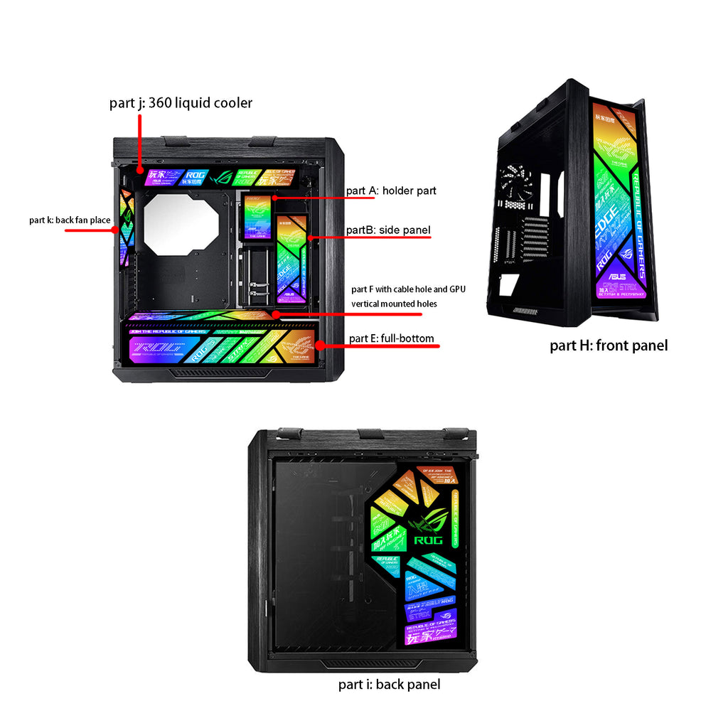 customized hollowed ARGB decoratin panels for rog strix helios case white black panels rog figure