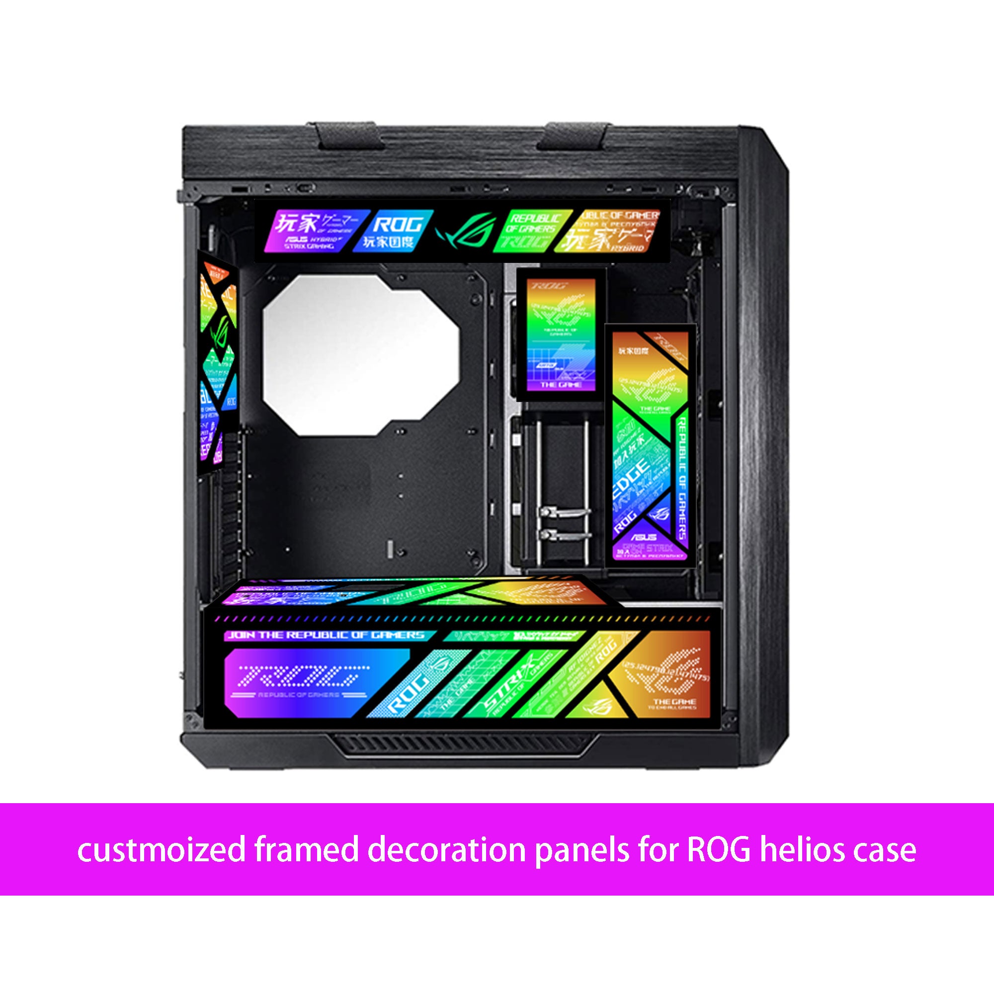 customized hollowed ARGB decoratin panels for rog strix helios case white black panels rog figure