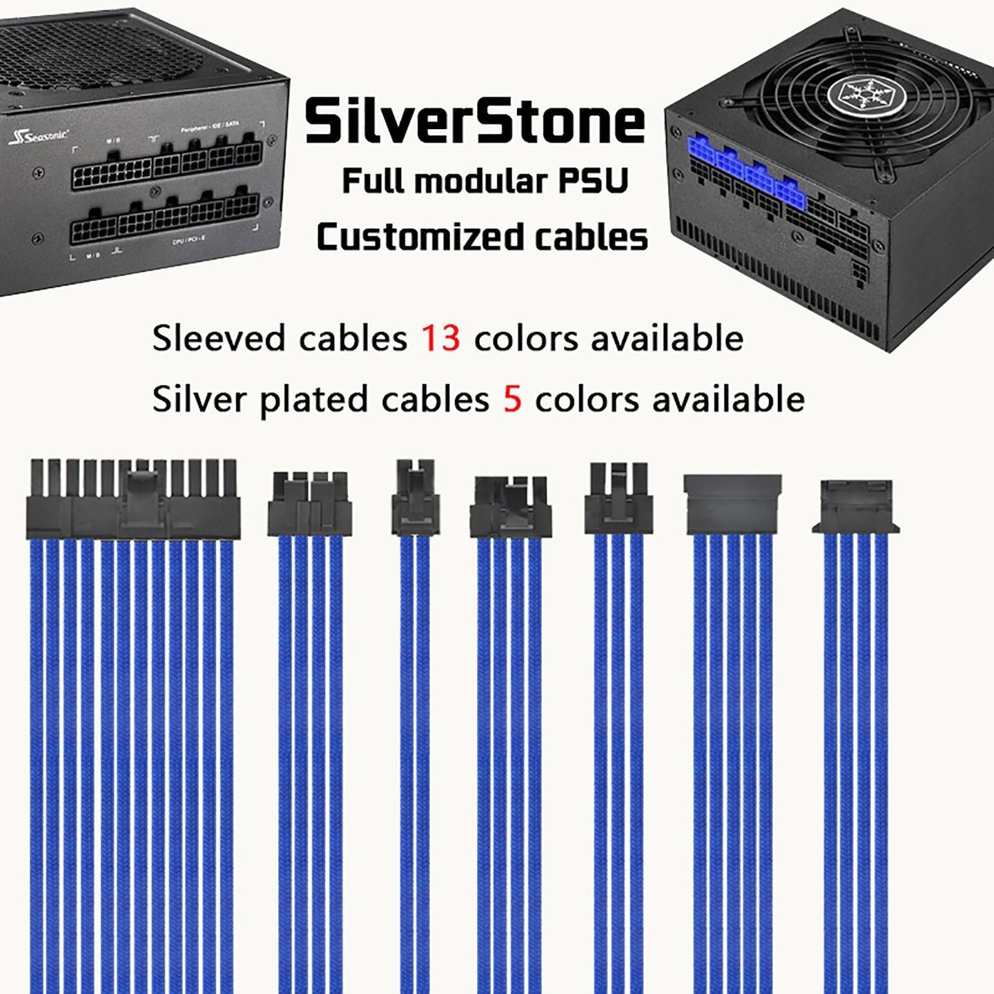 silverstone full modular psu cables customized sleeved sliverplated cables