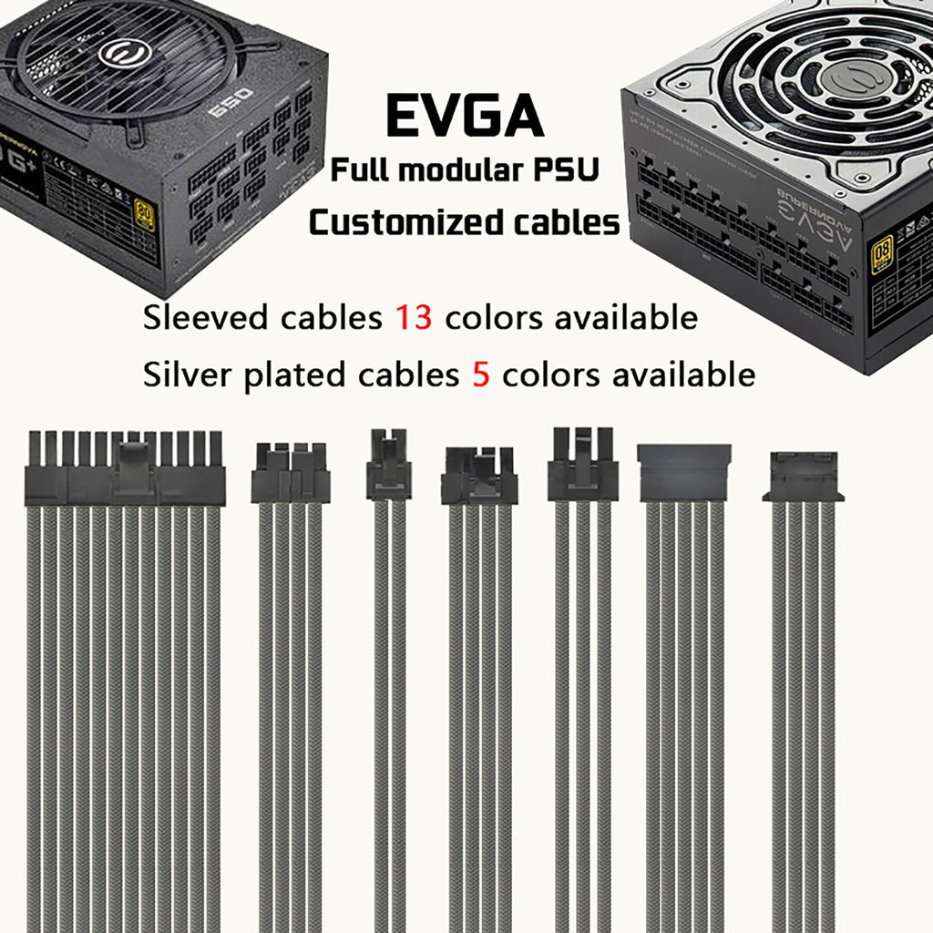 customized EVGA GM G2 G3 GT G5 psu full modular cables sleeved silver plated mod cables