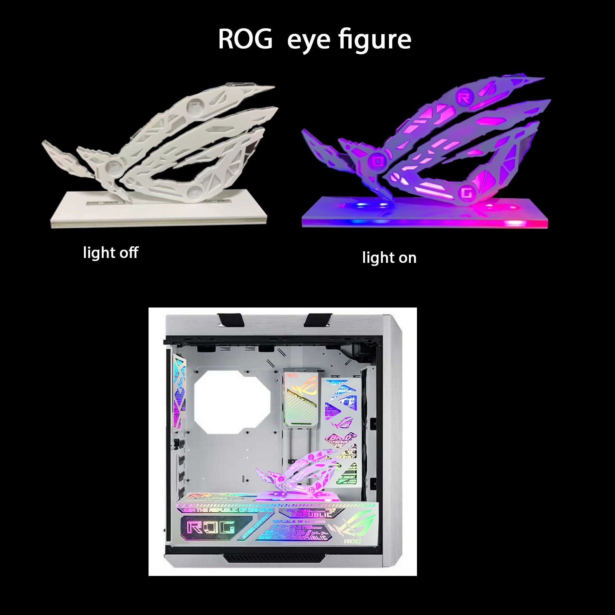 customized hollowed ARGB decoratin panels for rog strix helios case white black panels rog figure