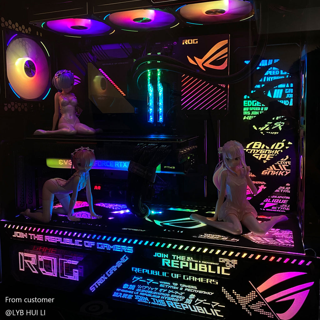 customized hollowed ARGB decoratin panels for rog strix helios case white black panels rog figure
