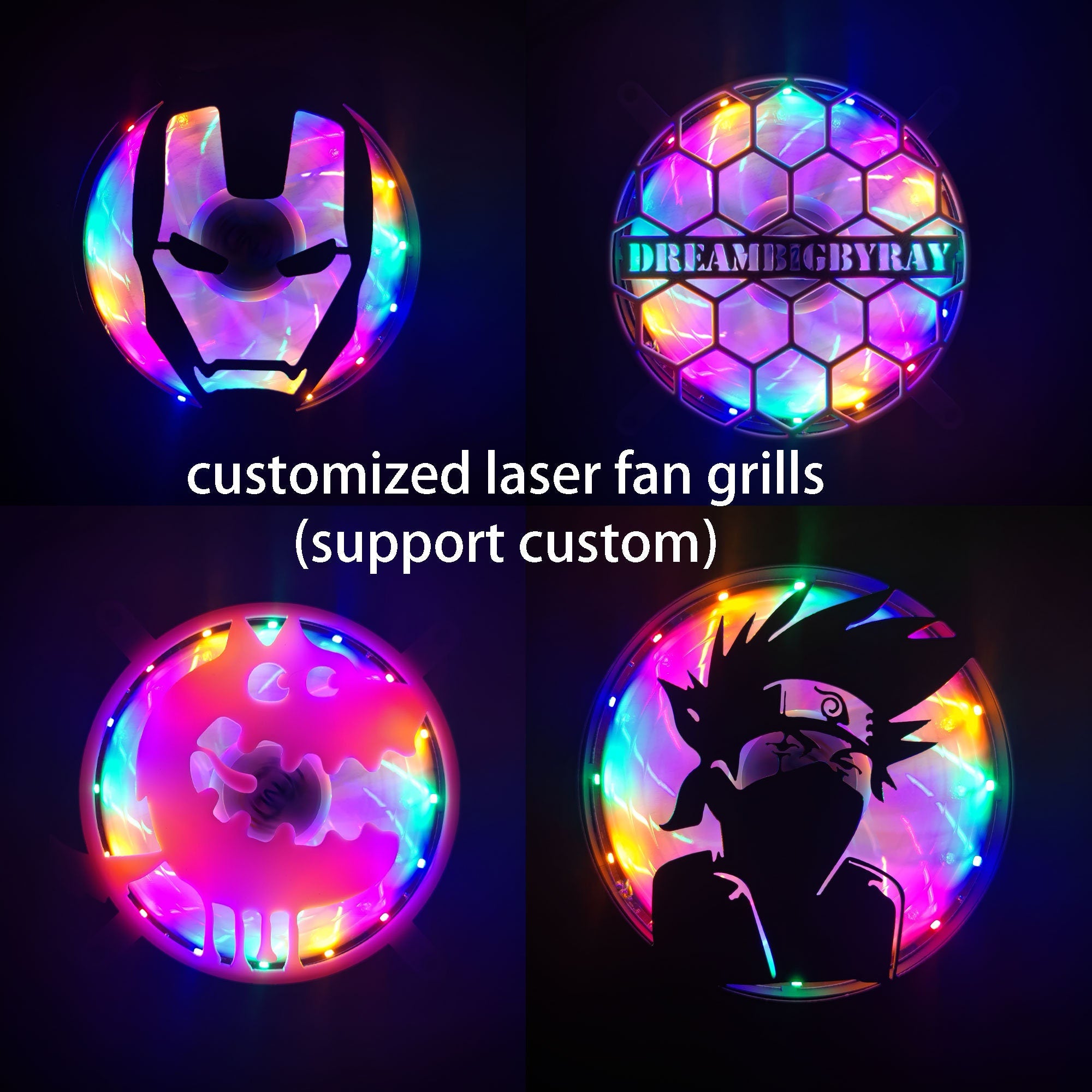 DreambigbyRay MOD 120mm customized laser fan grills decoration support custmoized